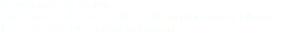 Modulation Quality Analysis
Take a look at all aspects of DVB-T/H modulation quality following the TR101 290 DVB standard and beyond.