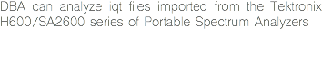 DBA can analyze iqt files imported from the Tektronix H600/SA2600 series of Portable Spectrum Analyzers 